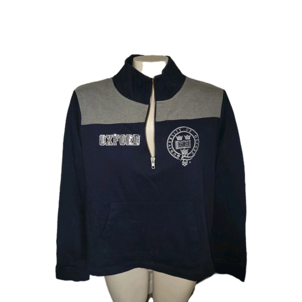 PINK Blue Sequined Pullover 1/4 Zip "Oxford " Comfort‎ Beach Coastal California